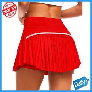 Pleated Tennis Skirt with Built-in Shorts High Waist Athletic Skort Pockets